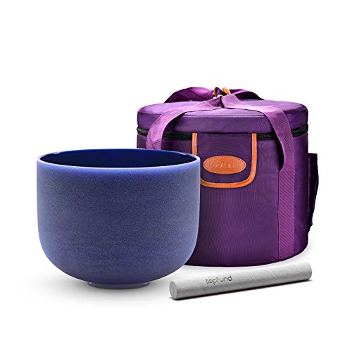 TOPFUND 432 Hz Indigo A Note Crystal Singing Bowl 10 inch Third Eye Chakra with Heavy Duty Carrying Case and Suede Mallet
