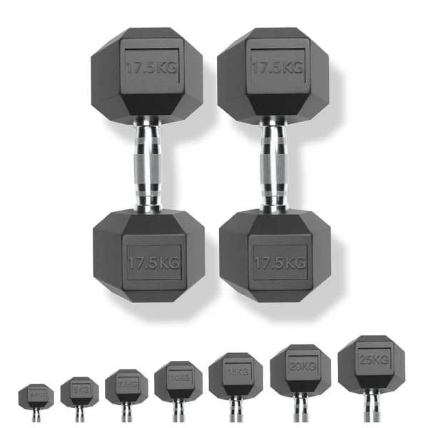 Strongway Hex Dumbbells Set Rubber Coated Cast Iron Weights 2.5KG - 35KG - Gym Strength Training Weight Lifting Equipment Exercise Men Fitness (2 X 17.5KG)
