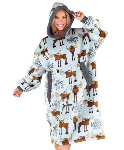 LazyOne Oversized Blanket Hoodie Comfortable Sleepwear Oversized Hoodies for Women and Men One Size Fits All Wearable Blankets (Dont Moose)