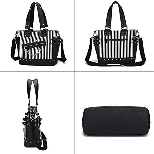 Bolso de mano de lona punk con remaches para mujer miniatura 4