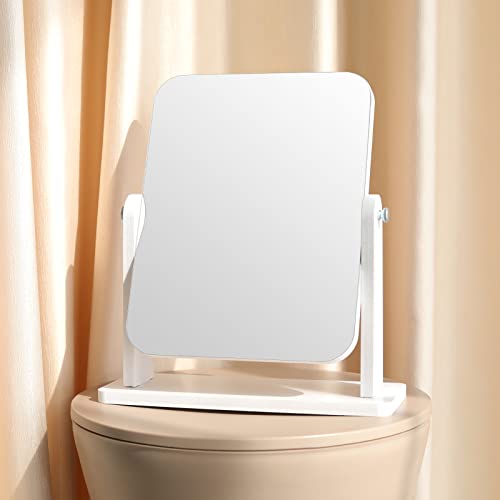 Longsheng - Since 2001 - White Wood Table Vanity Makeup Mirror - Rectangle Mirrors Portable Table Tabletop Mirror For Living Room,Bedroom-Large #TOP3
