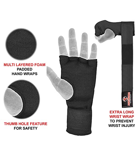 Padded Gel Inner Boxing Gloves For Men And Women With Long Elasticated Hand Wraps For Punching, Boxing, Mma, Muay Thai, Kickboxing And Martial Arts Training Pair(Black, Small) #TOP5