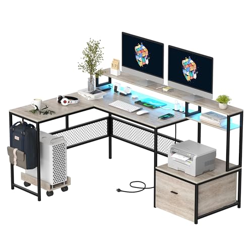 AYEASY L Shaped Desk with Drawers, 66" Home Office Desk