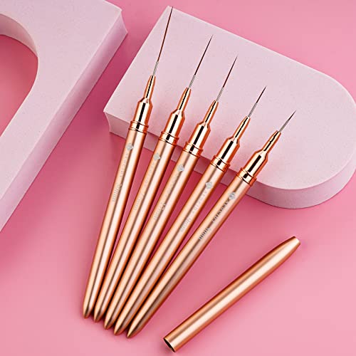 Aeocidy Nail Art Liner Brushes Set- 5Pcs Nail Art Brushes Nail Striper Brush Nail Polish Painting Gel Liner Brushes For Nails Art Design Nail Long Striping Brush Metal Handle, Sizes 5/9/17/22/30Mm #TOP5