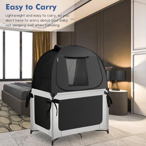 Image of L RUNNZER Blackout Sleep Tent, Pack N Play Blackout Cover to Block 90% of Light, Portable Pop Up Travel Essential Pack N Play Cover