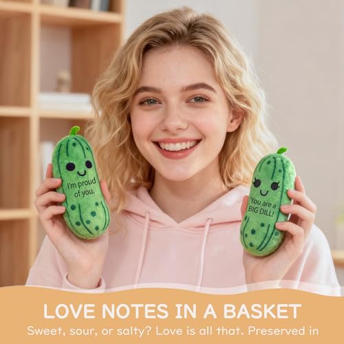Image of Emotional Support Pickles Plush Set, 5 Soft Squishy Toys Stuffed Animal with Carrying Basket, Cute Cuddly for Loved Ones of All Ages, Stress Relief Funny Gifts (Pickles)