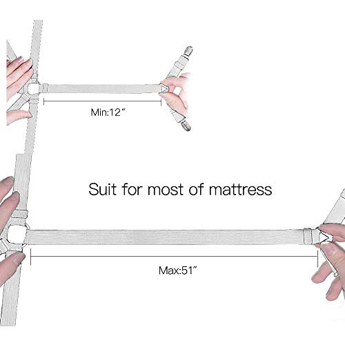 JUHONNZ Bettlakenspanner Elastische,3-Wege 6-Seiten Betttuchspanner Verstellbare Bettlakenverschlüsse Bettlaken-Verschlüsse für Allround und Vierkantmatratzen Weiß - Image 7