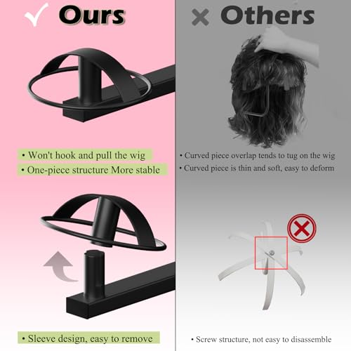 Wig Holder For Multiple Wigs, 4pcs Wig Head Stand For Styling , Wig Hanger Display Wig Mannequin Head Wall Mount Metal Rack (Black - Image 3