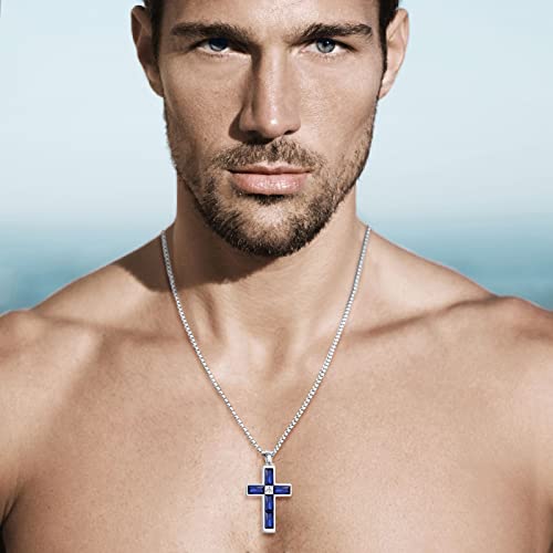 Birthstone Cross Necklace for Men, 316L Stainless Steel with Cubic Zirconia Cross Pendant Necklace for Women, 24Inch Chain Handmade Jewelry3