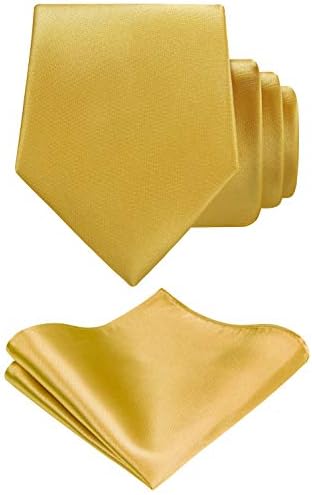 TIE G Solid Satin Color Formal Necktie and Pocket Square Sets in Gift Box (Gold)