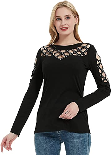 Memorose Long Sleeve Shirts for Women Crewneck Sexy Rhinestone Cut Out Tops Sparkle Blouse2