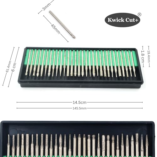 Image of 30 Pcs Diamond Rotary Tool - 3mmX45mm Shank Bits for Engraving, Carving, Grinding, Polishing - Assorted Shapes for Metal, Wood, Glass, Nail Art Craft, Ceramic, Stone, Jewelry, Dremel