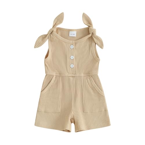 Image of Fernvia Toddler Baby Girl Summer Clothes Sleeveless Ribbed Knitted Jumpsuit Shorts Overalls Baby One Piece Outfit