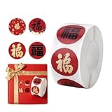 Pegatinas de Feliz Año Nuevo | 500 Piezas Carácter Fu Rollo,Calcomanías Rojas Festivas 2026 - Para Favor de Fiesta, Fiestas, Reunión Familiar, Celebración, Sobres y