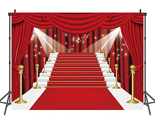INRUI Red Curtain Stage Photography Background Red Carpet Film Stars Celebrity Party Banner Backdrop (8x6FT)