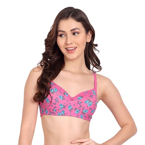 Image of Women Flower Printed Padded Bra - Made of Pure Cotton Full Coverage Non Wired Soft Cup for T-Shirt Saree Dress for Everyday