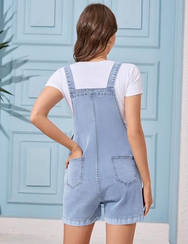 Image of PACBREEZE Women's Maternity Shorts Jean Overalls for Women Stretchy Denim Bib Jumpsuits Summer Pregnancy Shorts