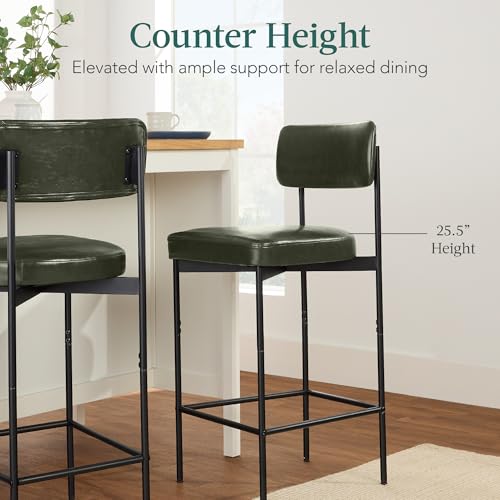 Best Choice Products Set de 3 Butacos sin Brazos de Altura para Barra, Asientos de Cuero Sintético PU Modernos para Isla de Cocina, Hogar, Comedor - Verde Musgo miniatura 5