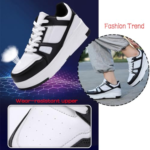 Kids Roller Skate Shoes Roller Sport Sneakers Shoes for Boys Girls with 4-Wheels Unisex Child Retractable Sneakers Shoes for Birthday Children Show Gift, 808 White4