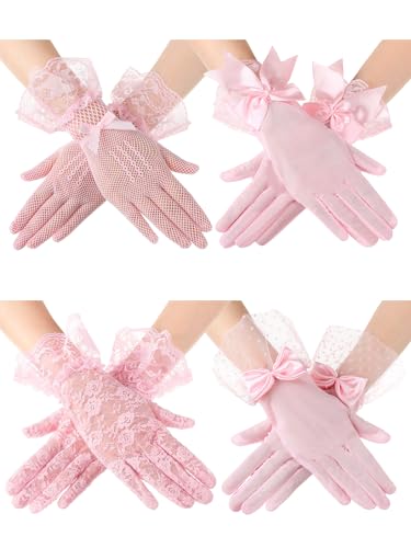 Geyoga 4 Pairs Halloween Lace Gloves Women Tea Party Vintage Elegant Short Glove for Dressy Women Wedding Halloween Party
