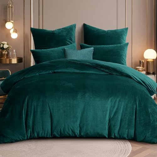 RUIKASI Flanell Winter Bettwäsche 220x240 Dunkelgrün Warm WinterBettwäsche | 3tlg Kuschel Plüsch Fleece 2 Bettbezug 1 Kissenbezüge 80x80 mit Reißverschluss, Wendebettwäsche Bedding