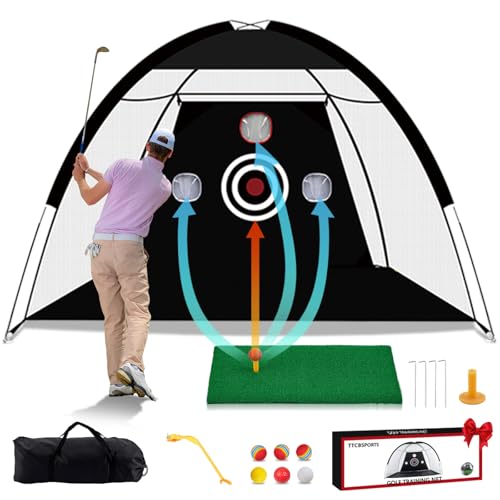 TTCBSPORTS Golf Practice Net 10x7ft for Garden Golf Hitting Net for Backyard Driving Chipping Nets and Mat Indoor/Outdoor - GolfNet Simulator for Home Gift for Men/Dad (Set)