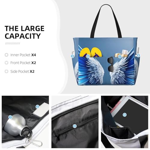 Angel Wing Print Foldable Lightweight Family Beach Bag for Men Women Beach Tote Bag Portable Gym Bag3