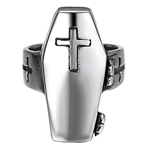 JAJAFOOK Jewelry Titanium Steel Vampire Coffin Cross Ring For Men's Rings