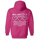 Matinox Self Love Club Hoodie - Trendy Graphic Hoodie with Words on The Back M Heliconia