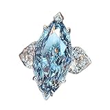 Juego de Anillos de Boda en Forma de corazón con Ojos de Caballo Azul en Plata de Ley 925, Juego de Platino para Anillos de Compromiso y Boda para Mujer, Anillo Azul 8