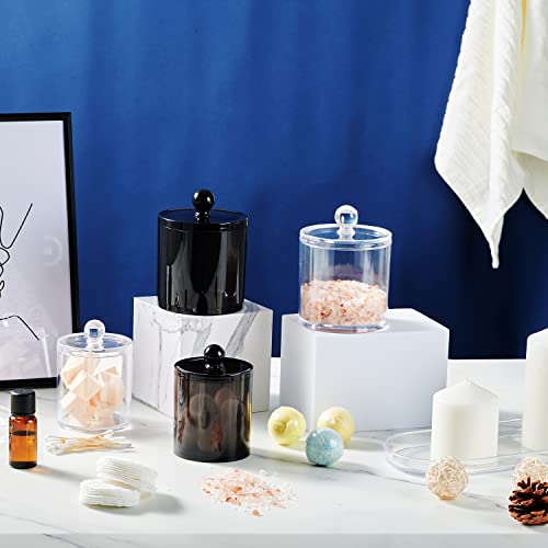 Qtip Holder Bathroom Set With Tray(4Pcs) - 3 Pack Acrylic Plastic Apothecary Jars Qtip Dispenser Canister With Lid And Labels, 1 Pack Bathroom Vanity Tray, For Cotton Ball, Cotton Swab(Clear) #TOP5