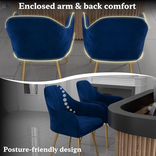 Image of Milano Velvet Comfort Dining Chair with Deep Cushion Seating, Strong Wooden Frame & Metal Support Legs for Dining, Living Room, Bedroom, Balcony & Office (Cosmic Blue)
