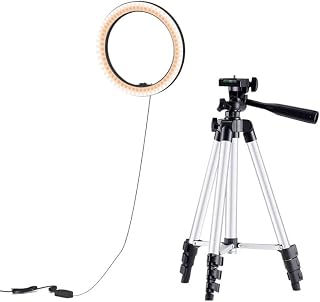 QtthZZr Ringlights 10" Selfie Ring Light With Extendable Tripod Stands Flexible Phone Holder, Dimmable Led Tripod Ring