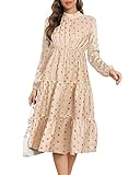 SouqFone Fall Midi Dresses for Women 2022 Ruffle Tiered Long Dresses Lantern Sleeve Formal Dresses f