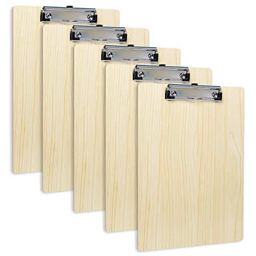 GUOKOFF 5 Pièces En Bois Porte-bloc A4 avec Pince, Clipboard A4, Porte Bloc A4 Avec Pince, Planchettes à Pince pour Papier d'écriture Memo des Dossiers, Porte Document A4 Avec Clip Cover