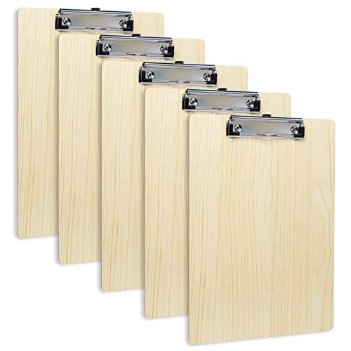 GUOKOFF 5 Pièces En Bois Porte-bloc A4 avec Pince, Clipboard A4, Porte Bloc A4 Avec Pince, Planchettes à Pince pour Papier d'écriture Memo des Dossiers, Porte Document A4 Avec Clip