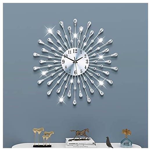 FLEBLE Large Wall Clocks for Living Room Decor Modern Silent Wall Clock Battery Operated Non-Ticking for Bedroom Kitchen Office Home Decoration 20 Inch Silver Drop Crystal Wall Watch for Indoor