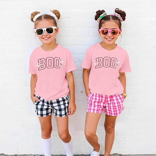 Halloween Shirts for Girl Boy Embroidered Boo Ghost Graphic T-Shirt Kids Funny Spooky Season Short Sleeve Tee Tops2