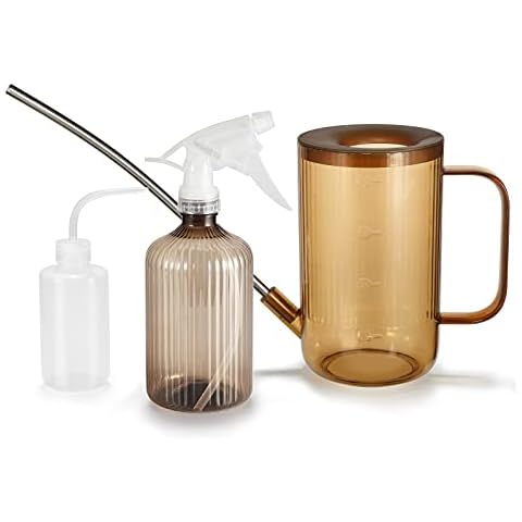 Watering Can Indoor Plants, ONEDONE Watering Can Long Spout Small Watering Can 34 oz, Plant Watering Can for Indoor Plants House Plants Garden Flowers w/ Spray Bottle, Squeeze Bottle (Amber) Cover