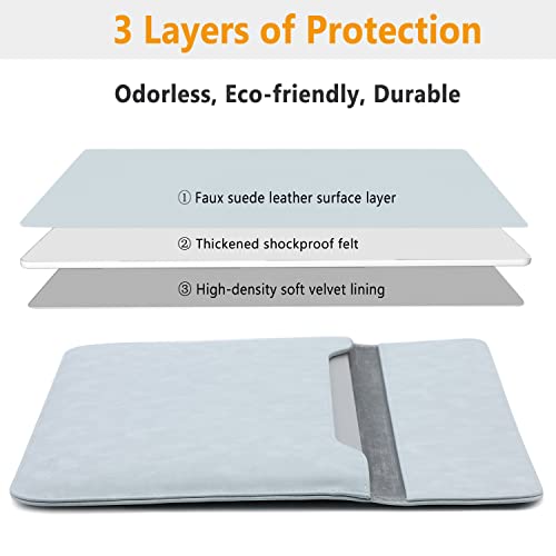 Hyzuo 15-16 Inch Laptop Sleeve Compatible With Macbook Pro 16 2021 2022 M1 Pro/Max A2485/2019-2020 A2141, Macbook Pro Retina 15 2012-2019, Faux Suede Leather Case With Accessory Bag, Pale Blue #TOP2