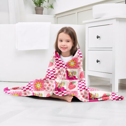 Image of Fruits Girls Beach Towel with Hoodie for Kids Toddlers Age 4-8, Pink Yellow Bath Towels Shower Wrap for Girls, Hooded Poncho Beach Blanket for Pool Swimming Cute Wearable Bath Towel for Child