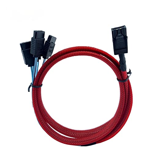 Cable de datos SFF-8643 a 4 SATA 0.5 m rojo trenzado miniatura 2