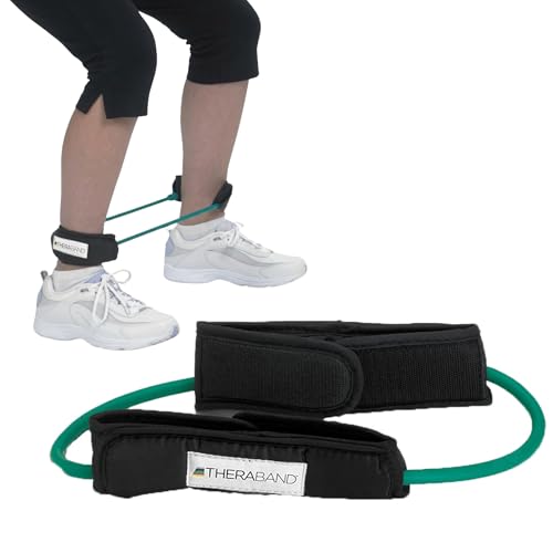 THERABAND Resistance Tubing with Cuffs, Heavy Green Level 3, Exercise Bands for Lower Body Workouts, Physical Therapy, Pilates & At-Home Training