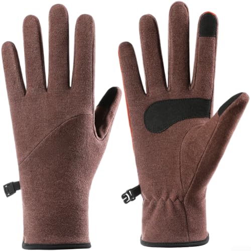 Gants de ski d'hiver thermiques avec doublure auto-chauffante, absorption de l'humidité et fonction tactile avec design antidérapant pour activités de plein air (M, marron)