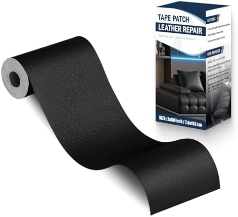 Leather Repair Patch for Furniture – Self Adhesive Leather Repair Tape Kit, Vinyl Repair Patch, Ideal for Car Seats Couch Sofa Office Chair, 3×60 Inch, Black