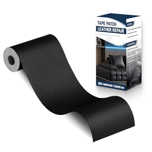 Zenyao Leather Repair Patch Tape - Self Adhesive Leather Repair Kit for Car Seat Furniture Heavy Duty Vinyl Repair Patch for Couch Sofa Waterproof for Rips Scratches Tears 3x60 Inch Roll Black