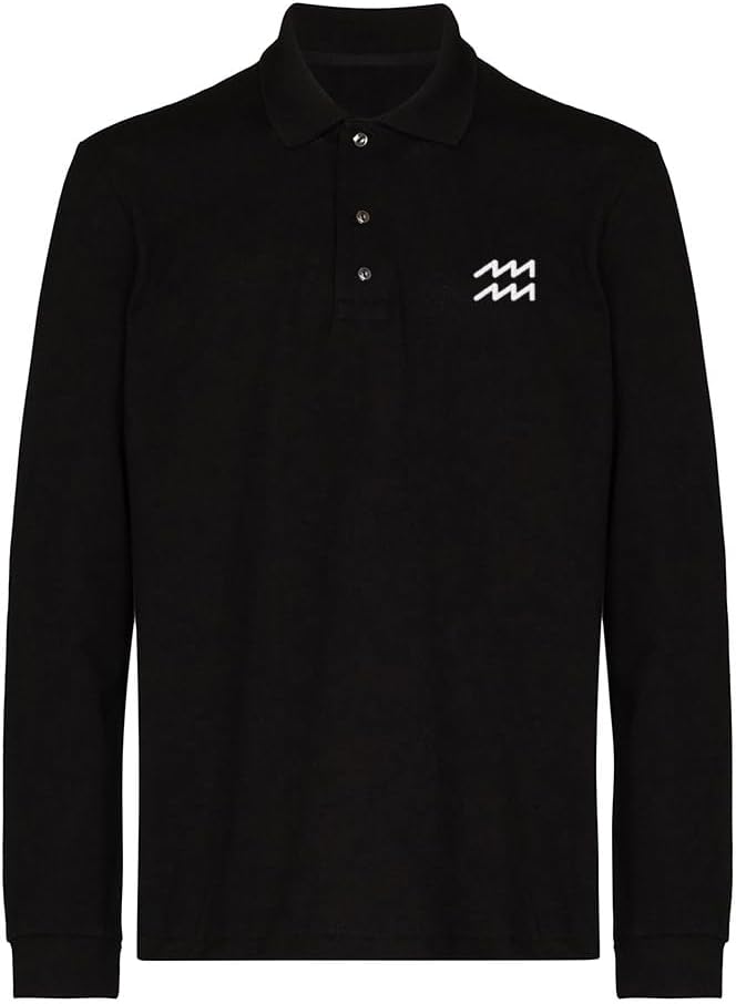Mens Polo Shirts Aquarius Zodiac 3385 Embroidered Long Sleeve Shirts