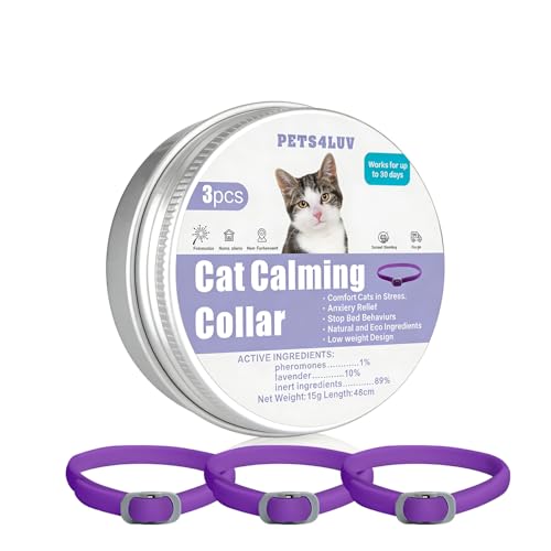 Collare Calmante per Gatti con Oli Essenziali Naturali – Antistress e Anti-Ansia – Regolabile, Impermeabile e Ultra Leggero – Fino a 30 Giorni di Efficacia – Confezione da 3