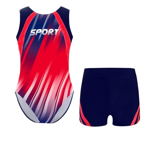 Manyakai - Manyakai Enfant Garçon Justaucorps Gymnastique Short Leotard Gym Danse Tenue de Spectacle Body Combishort 5-16 Ans Rouge 11-12 ans - -23%