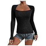 Generic Damen Fashion Langarm Quadratischer Kragen Einfarbig Slim Fit Stricken T-Shirt Freizeit Sport Fitness Sweatshirt Oberteile Pullover Bequeme Dünne Leichte Herbst Pulli fur Teenager Mädchen